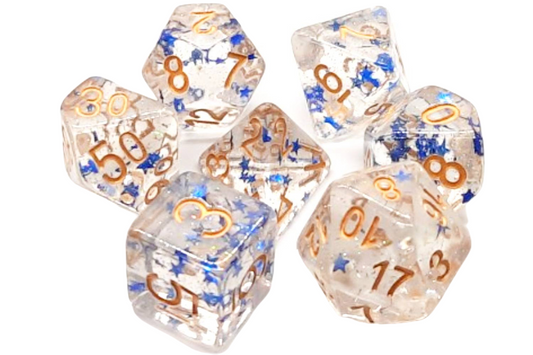 7 Piece DnD RPG Dice Set: Infused - Blue Stars w/ Gold