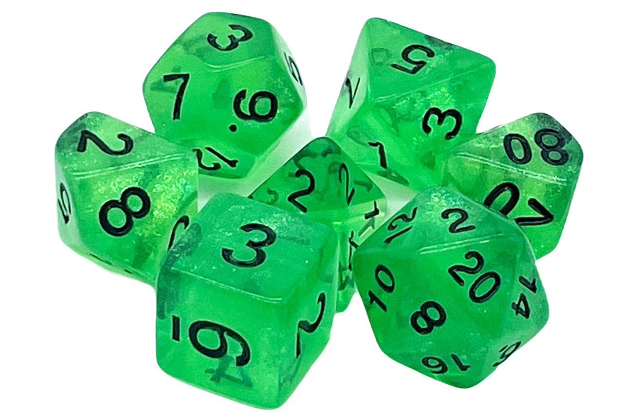 7 Piece DnD RPG Dice Set: Galaxy - Green Shimmer