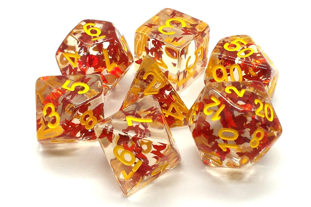 7 Piece DnD RPG Dice Set: Infused - Orange Butterfly w/ Yellow