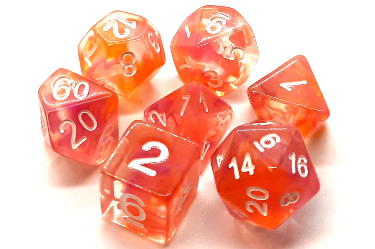 7 Piece DnD RPG Dice Set: Nebula - Orange & Pink