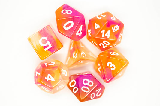 7 Piece DnD RPG Dice Set: Nebula - Orange & Pink