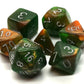 7 Piece DnD RPG Dice Set: Galaxy - Emerald & Orange