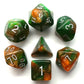 7 Piece DnD RPG Dice Set: Galaxy - Emerald & Orange