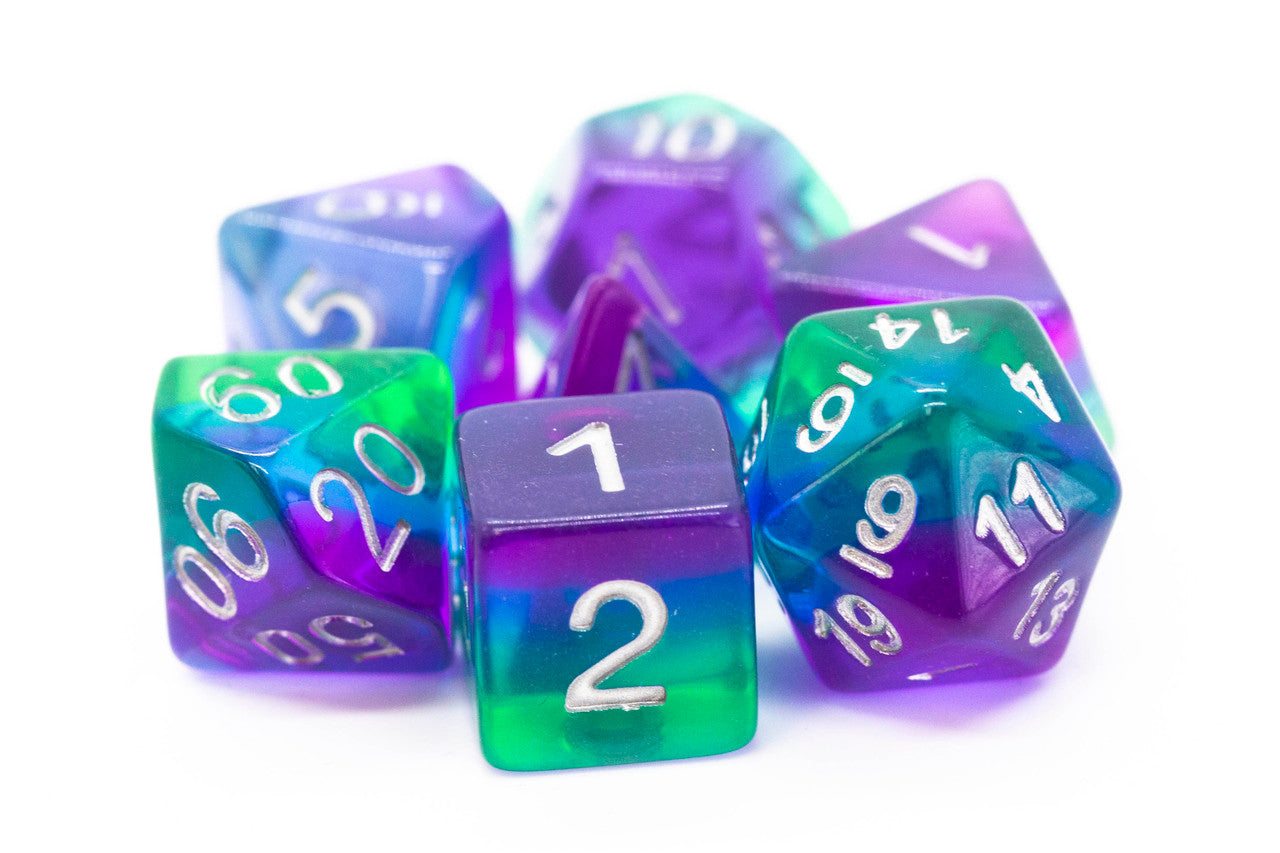 7 Piece DnD RPG Dice Set: Gradients - Translucent Blue Aurora