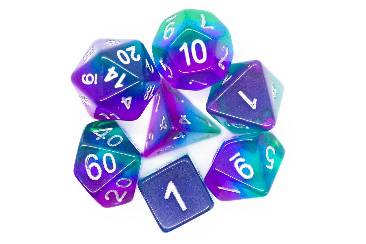 7 Piece DnD RPG Dice Set: Gradients - Translucent Blue Aurora