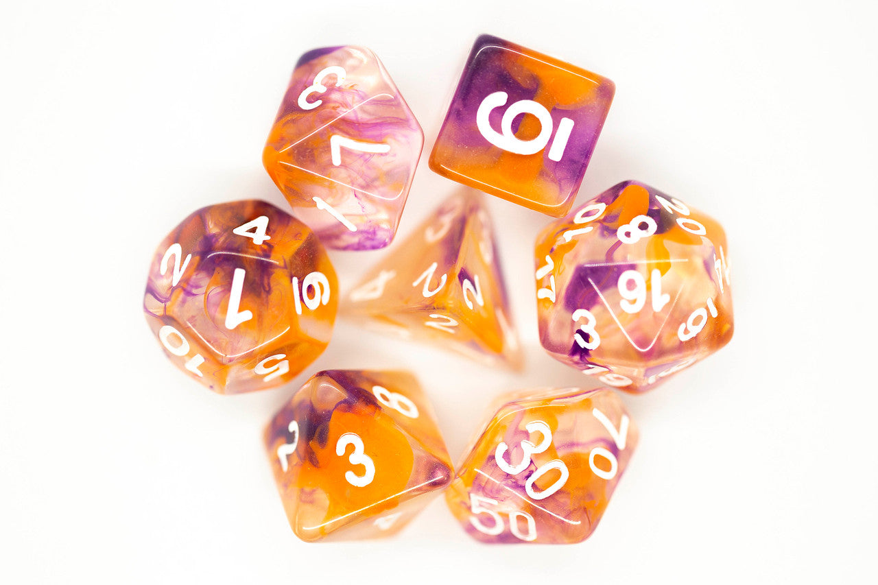 7 Piece DnD RPG Dice Set: Nebula - Purple & Orange