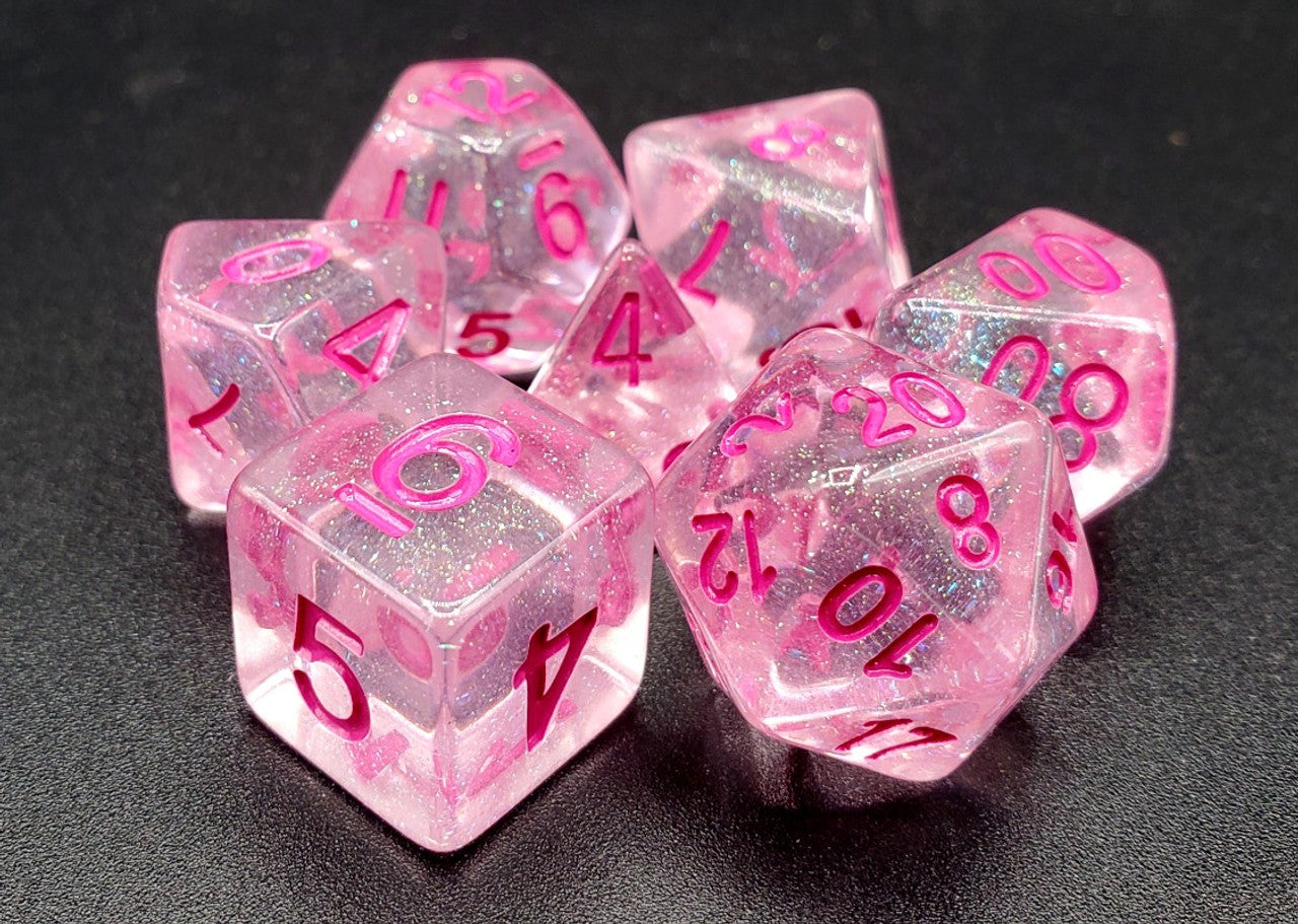 7 Piece DnD RPG Dice Set: Luminous - Pink Planet