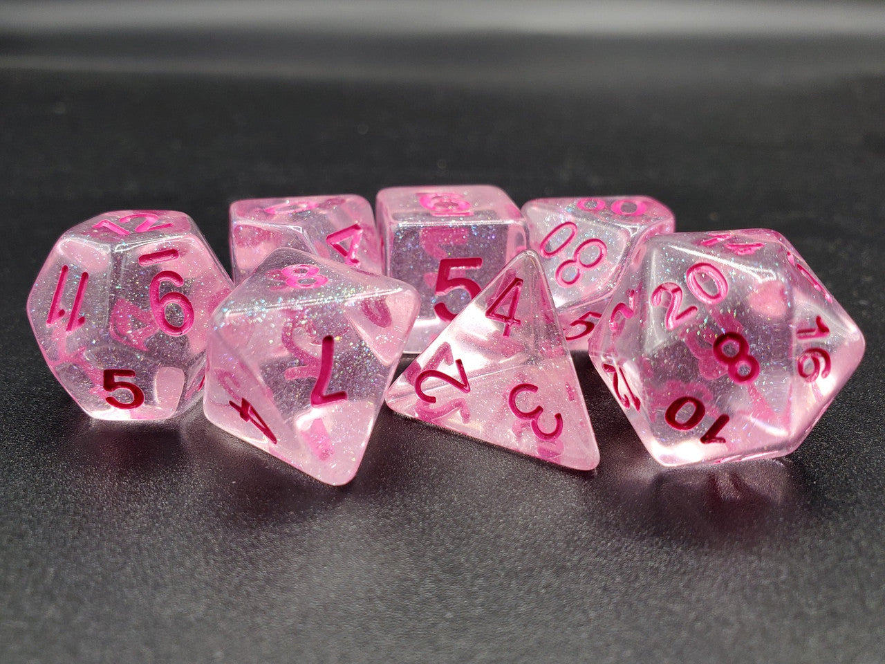 7 Piece DnD RPG Dice Set: Luminous - Pink Planet