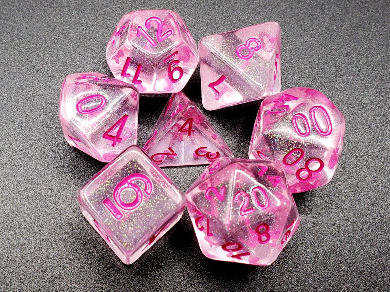 7 Piece DnD RPG Dice Set: Luminous - Pink Planet