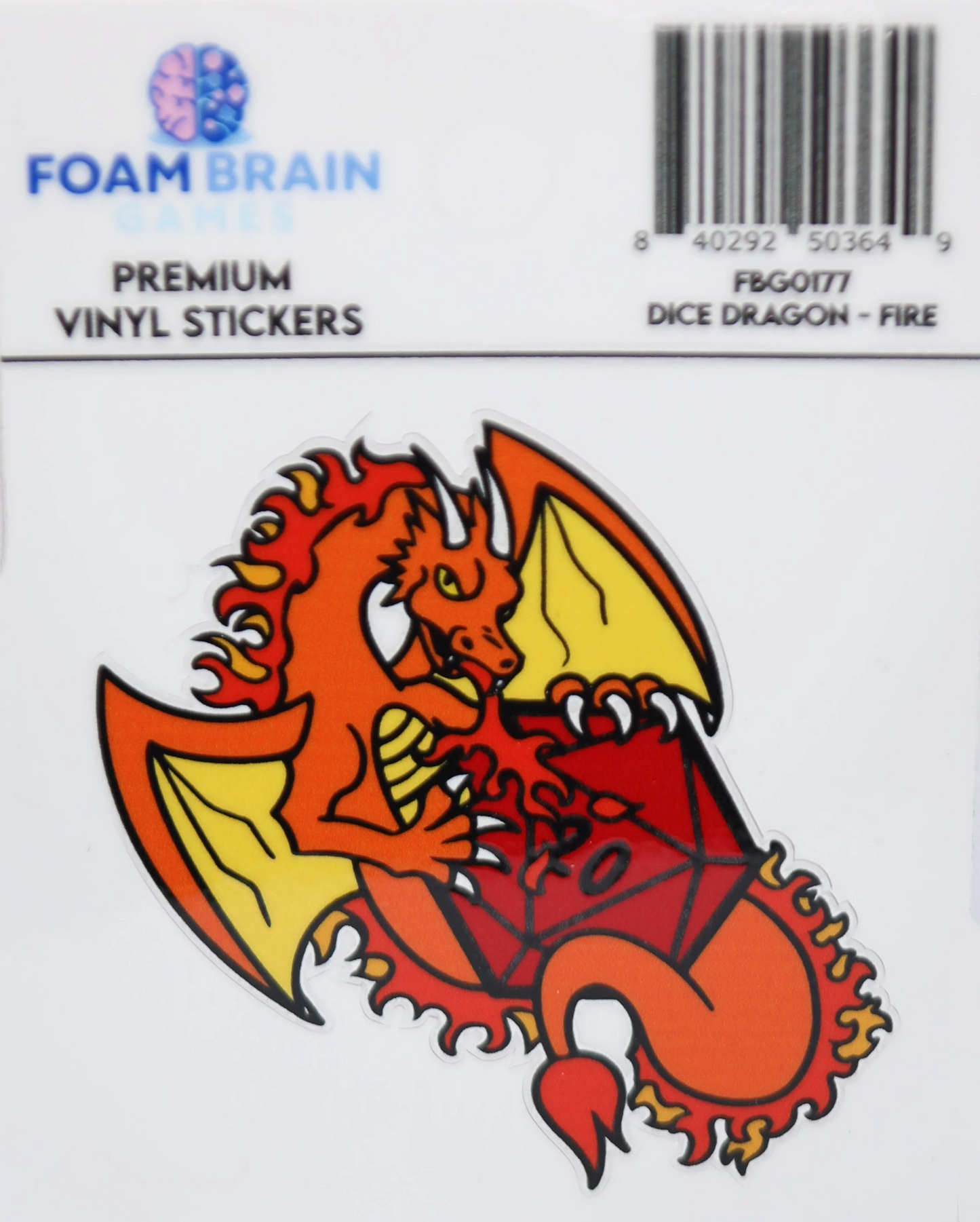 Foam Brain - Dice Dragon, Fire Vinyl Sticker