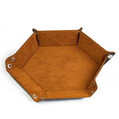 Foam Brain - Leatherette & Velvet Hex Dice Tray (Camel)