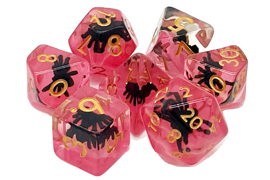 7 Piece DnD RPG Dice Set: Animal Kingdom - Spider - Black w/ Red