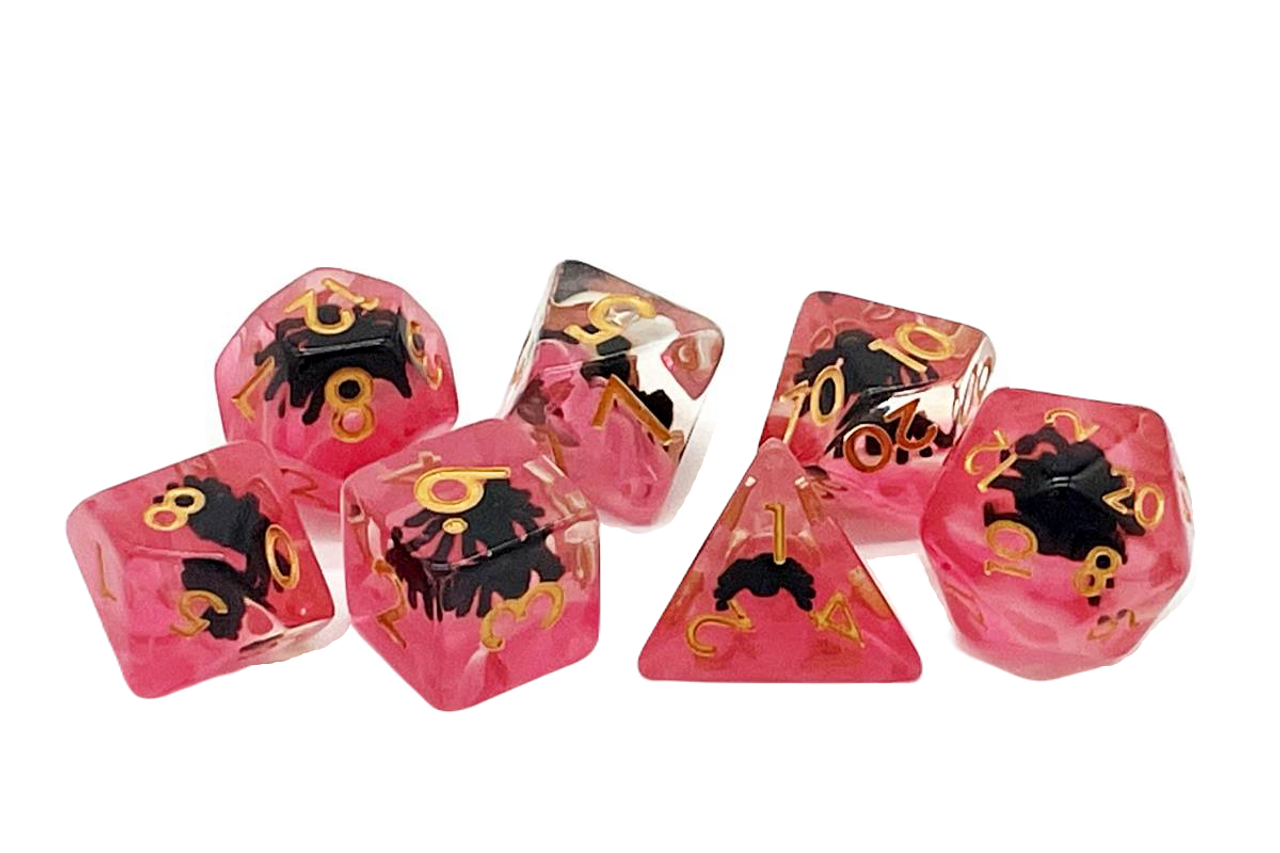 7 Piece DnD RPG Dice Set: Animal Kingdom - Spider - Black w/ Red