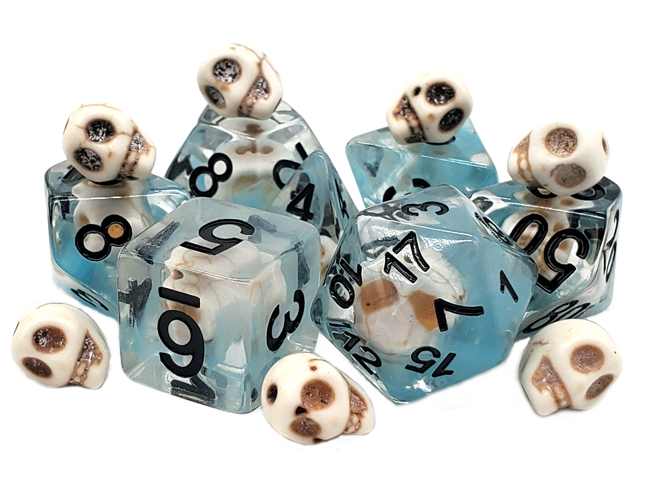 7 Piece DnD RPG Dice Set: Infused - Skull Blue