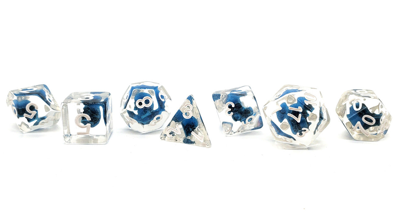 7 Piece DnD RPG Dice Set: Infused - Skull Blue w/ White