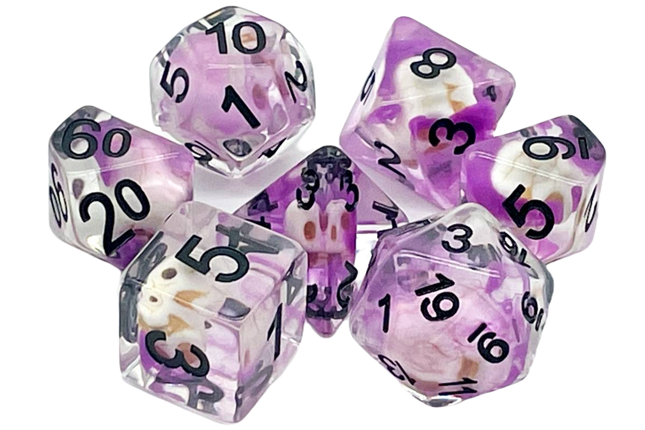 7 Piece DnD RPG Dice Set: Infused - Skull Purple