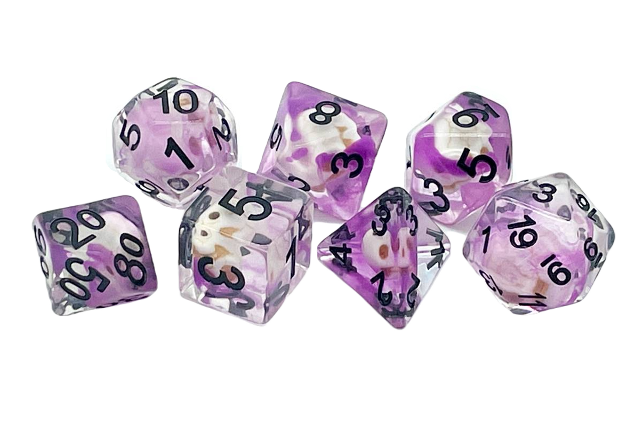 7 Piece DnD RPG Dice Set: Infused - Skull Purple