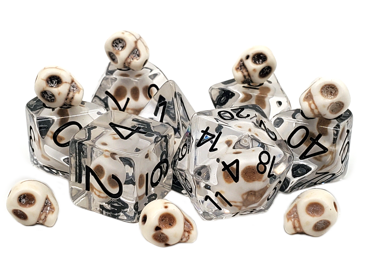 7 Piece DnD RPG Dice Set: Infused - White Skull