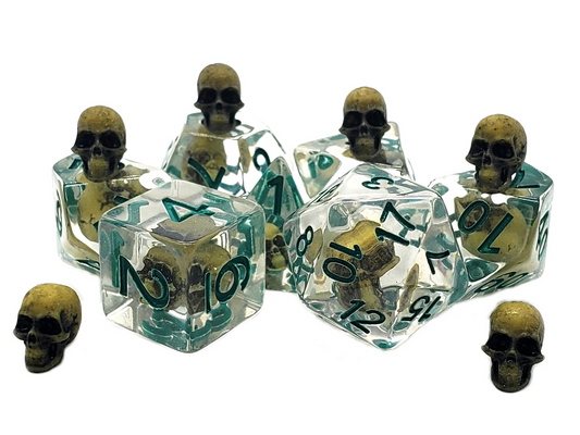 7 Piece DnD RPG Dice Set: Infused - Skull Yellow w/ Teal