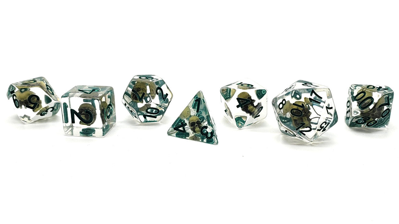 7 Piece DnD RPG Dice Set: Infused - Skull Yellow w/ Teal