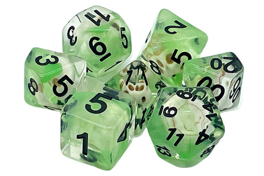 7 Piece DnD RPG Dice Set: Infused - Skull Green