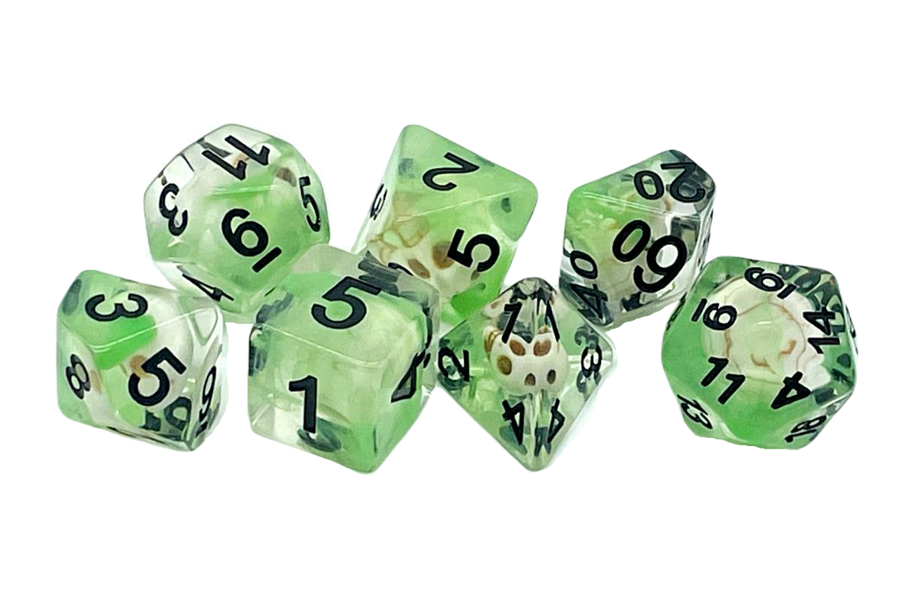 7 Piece DnD RPG Dice Set: Infused - Skull Green