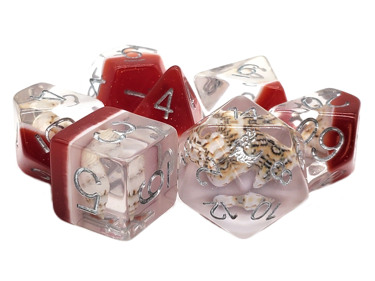 7 Piece DnD RPG Dice Set: Infused - Beach Party - Red