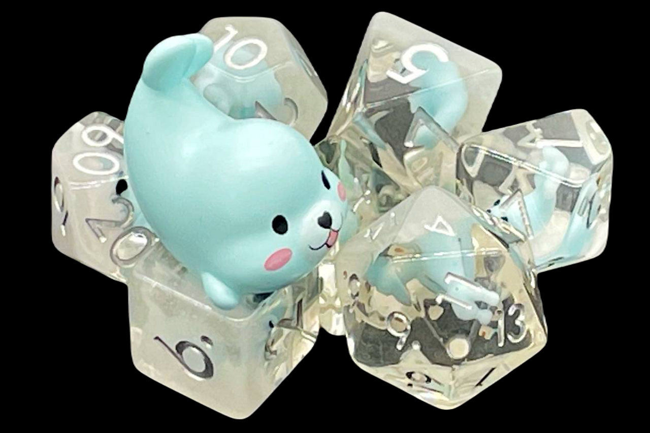 7 Piece DnD RPG Dice Set: Animal Kingdom - Baby Seal - Light Blue