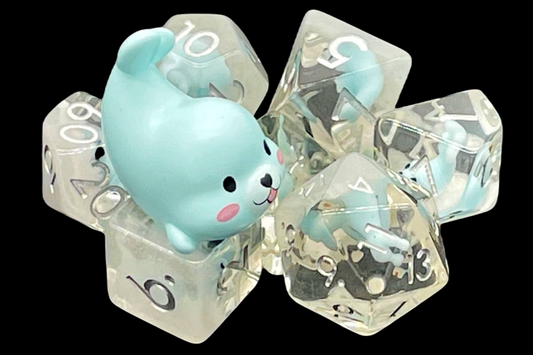 7 Piece DnD RPG Dice Set: Animal Kingdom - Baby Seal - Light Blue