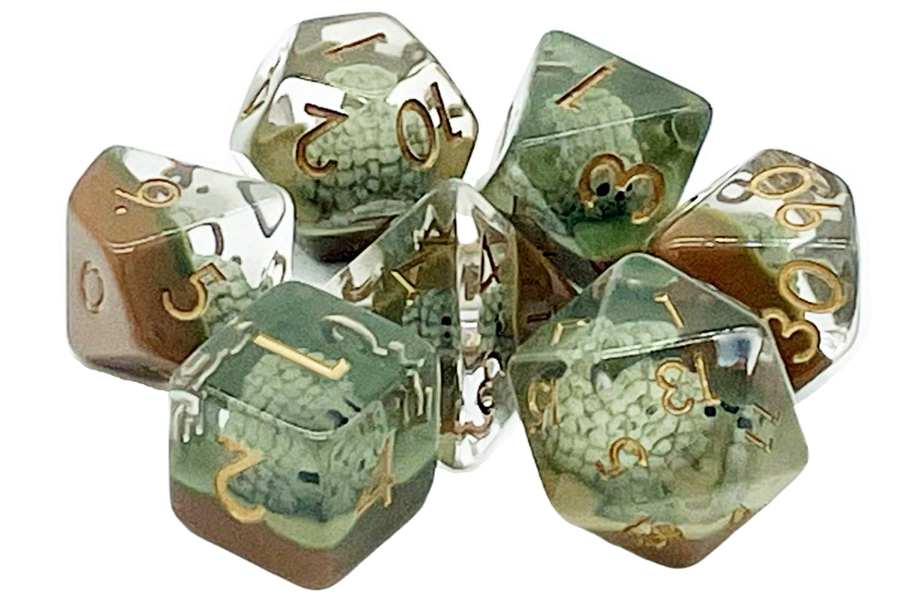 7 Piece DnD RPG Dice Set: Animal Kingdom - Hedgehogs - Brown