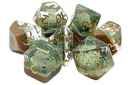 7 Piece DnD RPG Dice Set: Animal Kingdom - Hedgehogs - Brown