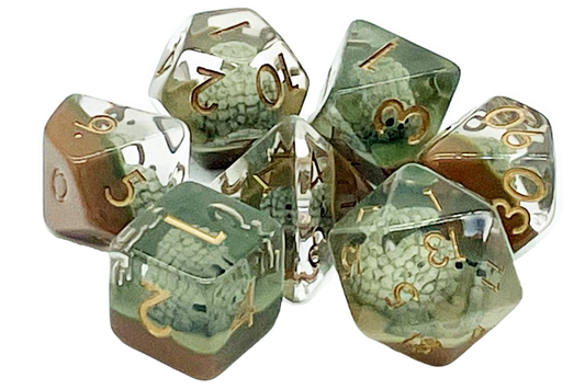7 Piece DnD RPG Dice Set: Animal Kingdom - Hedgehogs - Brown