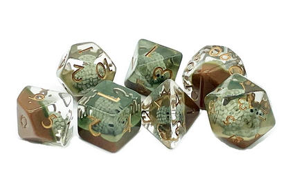 7 Piece DnD RPG Dice Set: Animal Kingdom - Hedgehogs - Brown