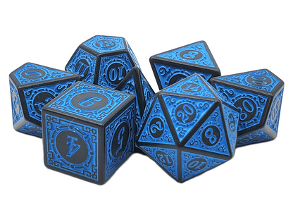 7 Piece DnD RPG Dice Set: Rune Dice - Magical Runes - Blue