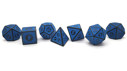 7 Piece DnD RPG Dice Set: Rune Dice - Magical Runes - Blue