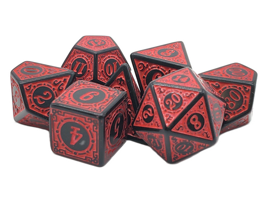 7 Piece DnD RPG Dice Set: Rune Dice - Magical Runes - Red