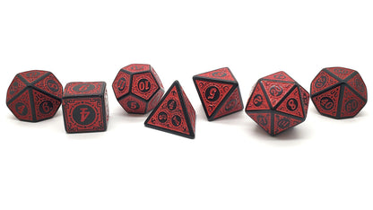 7 Piece DnD RPG Dice Set: Rune Dice - Magical Runes - Red