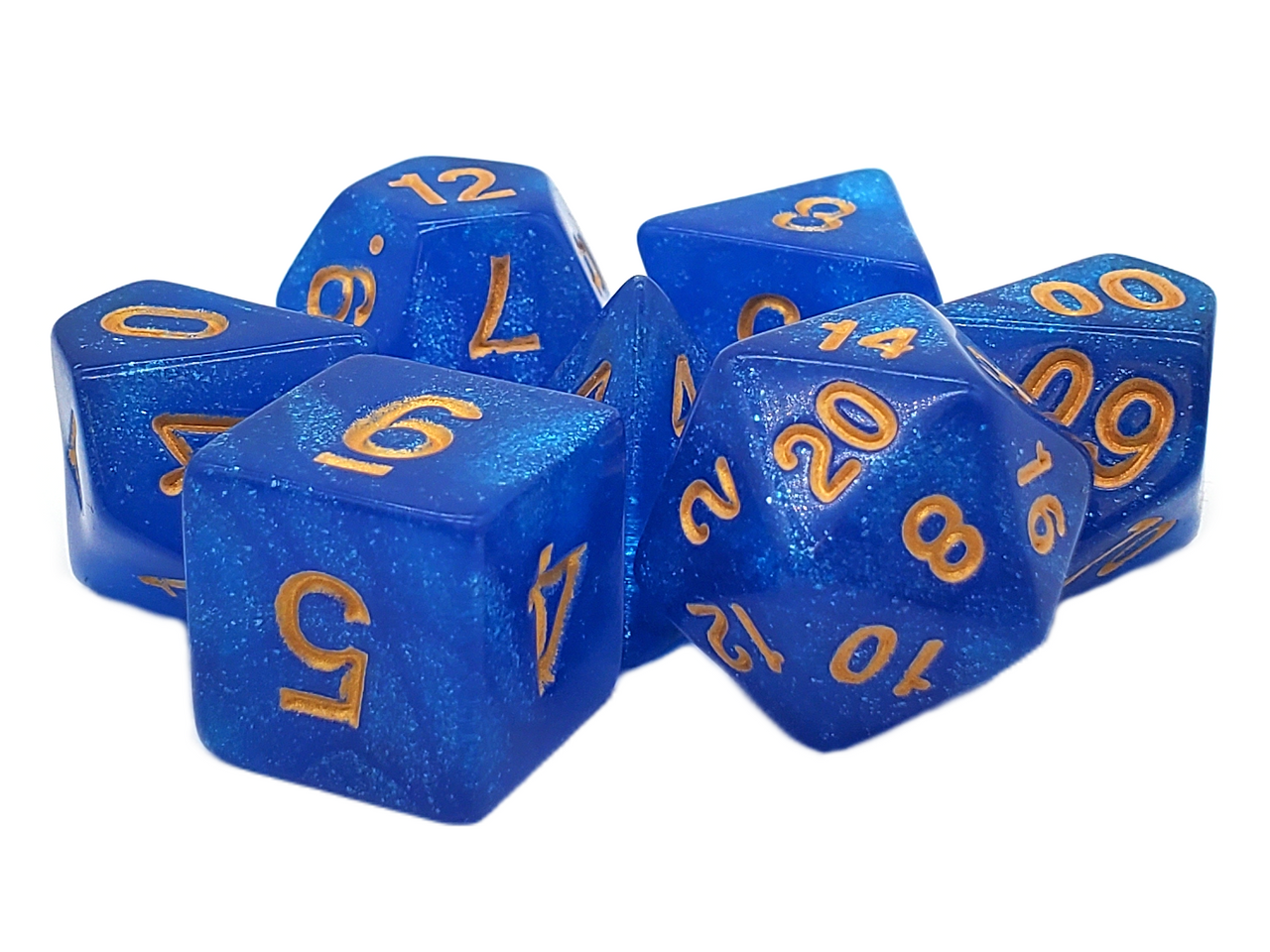 7 Piece DnD RPG Dice Set: Galaxy - Blue Shimmer w/ Gold