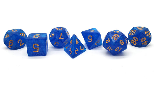 7 Piece DnD RPG Dice Set: Galaxy - Blue Shimmer w/ Gold