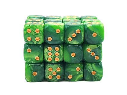 Old School 36ct 12mm D6 Dice Set: Vorpal - Green Splash w/ Gold