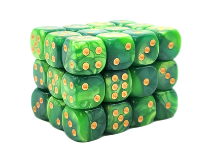 Old School 36ct 12mm D6 Dice Set: Vorpal - Green Splash w/ Gold
