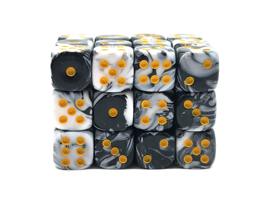 Old School 36ct 12mm D6 Dice Set: Vorpal - Black & White w/ Gold