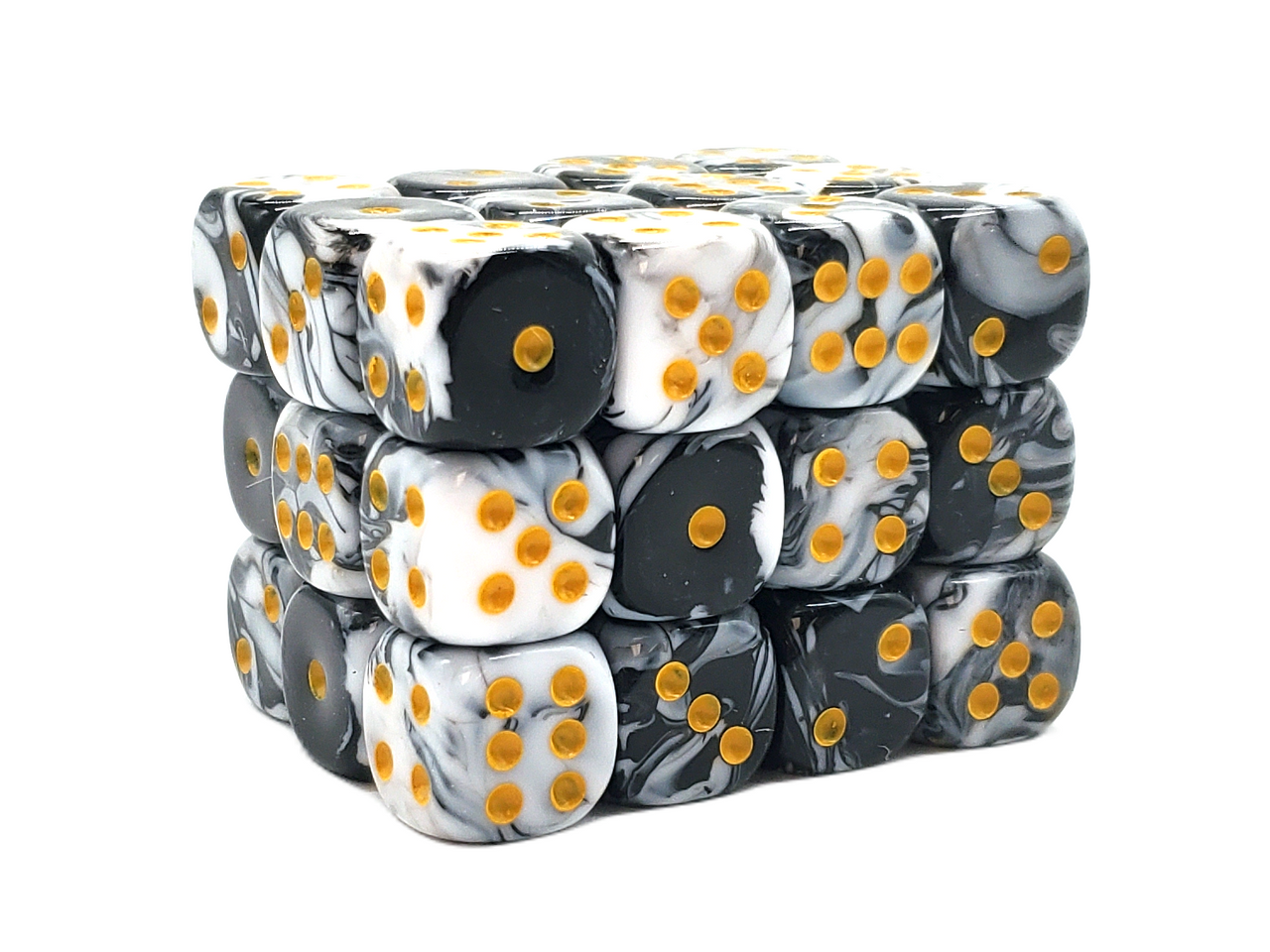 Old School 36ct 12mm D6 Dice Set: Vorpal - Black & White w/ Gold