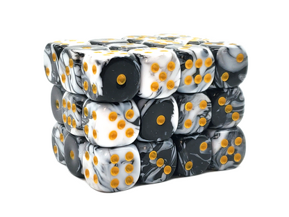Old School 36ct 12mm D6 Dice Set: Vorpal - Black & White w/ Gold