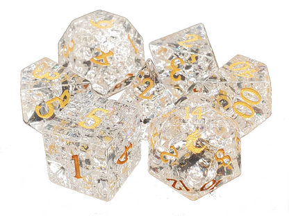 Old School Dice: Gemstone 7-Piece Set - Blast Glass - Moonstone w/ Gold