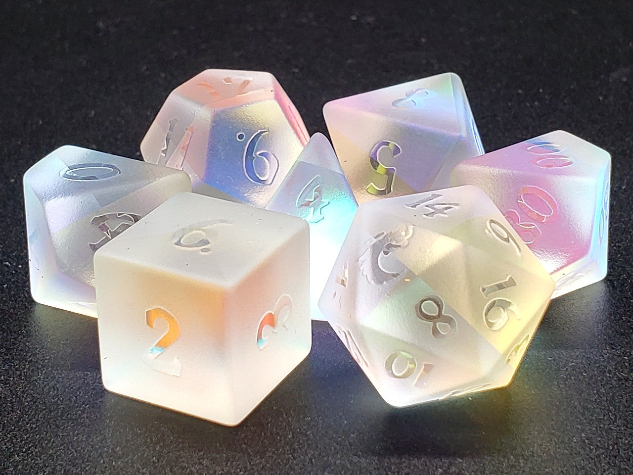 Old School Dice: Gemstone 7-Piece Set - Frosted Prismatic Dreams