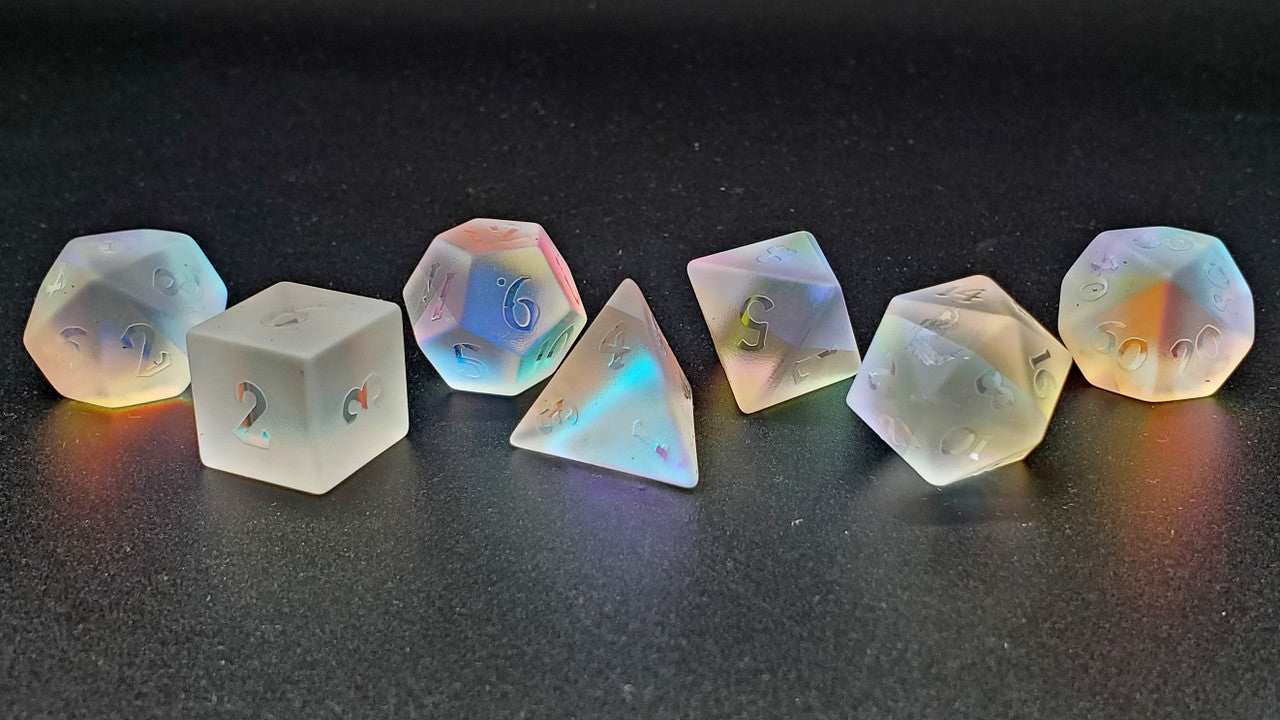 Old School Dice: Gemstone 7-Piece Set - Frosted Prismatic Dreams