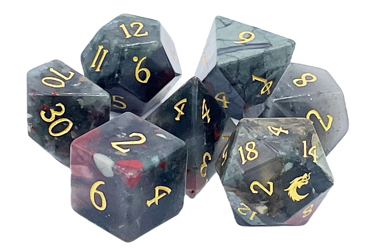 Old School Dice: Gemstone 7-Piece Set - Bloodstone