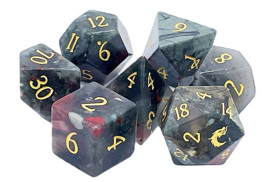 Old School Dice: Gemstone 7-Piece Set - Bloodstone
