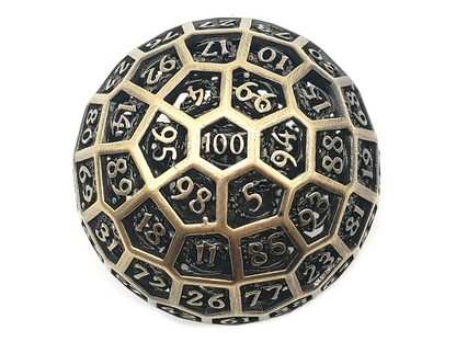 Old School Dice: Hollow Metal 50mm D100 - Dragon's Head - Ancient Gold